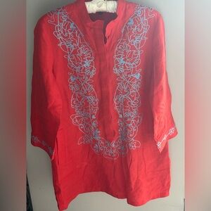 Brooks Brothers Zac Posen Women's Embroidered 100% Linen Tunic- Size 8